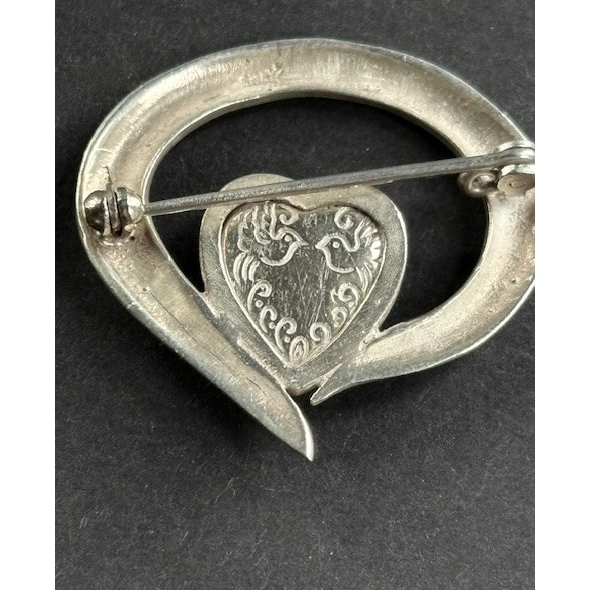 925 STERLING SILVER LOVE BIRDS HEART LOCKET BROOCH SKY Item image 6