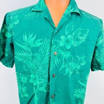 Aloha Republic Hawaiian Aloha M Shirt Palm Leaves Plumeria Green Coconut Buttons - £31.51 GBP
