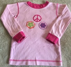 Kirkland Girls Pink Embroidered Peace Sign Snug Long Sleeve Pajama Shirt 5T - £3.90 GBP