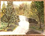 Vintage Art Oil on Canvas Waterfall and Stream Scene Artist Signed Grann... - $22.23