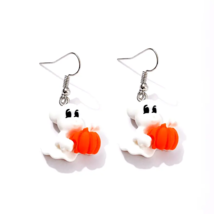 Resin Ghost &amp; Pumpkin Dangle Earrings - New - £11.98 GBP