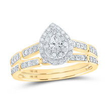10kt Yellow Gold Pear Diamond Bridal Wedding Ring Band Set 3/8 Cttw - £636.70 GBP