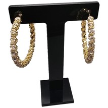 Hoop Pierced Women Earrings Spiral Twisted Metal Clear Rhinestones State... - $8.00