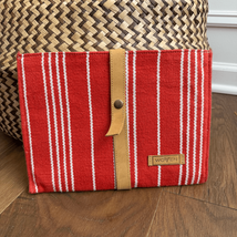 Woven Hand Woven Cotton Textile Orange White Stripe Hand Bag Clutch Purse - $34.20