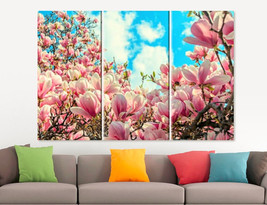 Magnolia Tree Canvas Print Pink Flowers Wall Art Floral Home Decor Poster Gift F - £39.07 GBP