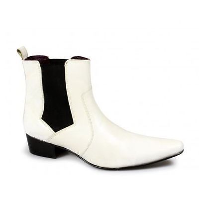 New Handmade Men Leather Cuban Heel Pointed Funky Retro Chelsea Boot, Men Ankle