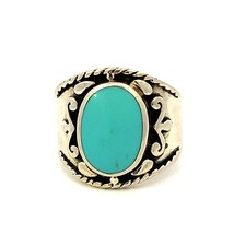 Vintage Signed CFJ 925 Sterling Silver Oval Turquoise Contemporary Ring Band 7 - £43.52 GBP