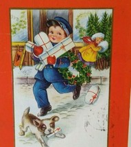 Christmas Postcard Boy Dressed As Mail Man &amp; Puppy Dog Whitney San Antonio Texas - $6.65