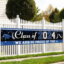 Large Graduation Decorations Class of 2024 Banner, 118&quot;X 24&quot; Blue and Black Grad - £16.79 GBP