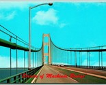 Straits of Mackinac Suspension Bridge Michigan MI UNP Chrome Postcard F14 - £2.29 GBP