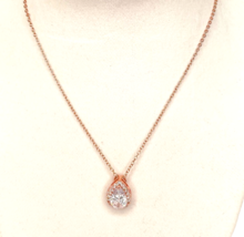 Rose Gold Tone Pendant Necklace Clear Rhinestone Teardrop Prong Set 17&quot; ... - £11.97 GBP
