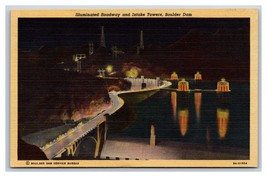 Night View Illuminated Roadway Boulder Dam  Nevada NV UNP Linen Postcard S13 - £3.09 GBP