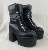 Women&#39;s Sz 11M Goth Punk High Block Heel Lace &amp; Zip Chunky Platform Ankl... - £29.37 GBP