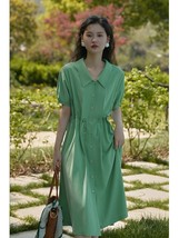 ZIQIAO Green Women&#39;s Dress Summer 2022 New Temperament Office Lady  Neck Waist C - £180.66 GBP