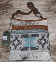 Myra #6193 &quot;Isabela&quot; Rug, Leather, Hairon, Canvas 9.5&quot;x11&quot; Crossbody Bag~Pockets - £33.18 GBP