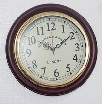 Dark Brown Wooden Wall Clock 16 inch Vintage Home Decorative Round Brass... - £59.75 GBP