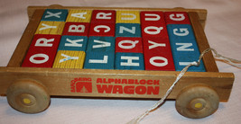 Vintage Sandberg Alphablock Wagon with Wooden Wheels &amp; All Alphabet Blocks - £15.95 GBP