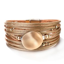 ALLYES Metal Round Charm Leather Bracelets For Women 2020 Fashion 14 Strips Boho - £9.15 GBP