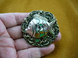 (B-FISH-100) Tropical kissing fish silver brass brooch pin pendant - $25.23