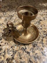 Vintage Solid Brass Candle Holder With Handle Drip Tray Classic 4” - $13.54