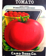 Tomato John Baer Pomedoro Grosso Card Seed Co EMPTY Pack 1920&#39;s Fredonia NY - $10.35