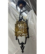 Antique Iron Cylindrical Hall Entrance Pendant Fixture Tudor Arts Crafts... - €523,92 EUR