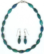 Oblong and Round Chrysocolla (Jasper?) Necklace and Earrings Jewelry Set - £43.26 GBP