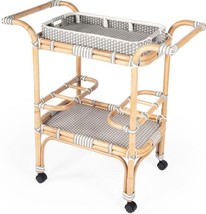 Serving Cart Kitchen Contemporary Gray White Distressed Rattan Pe Plastic Weave - £818.72 GBP
