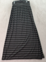 AB Studio Long Maxi Skirt Women Medium Gray Striped Polyester Elastic Waist Slit - £12.39 GBP