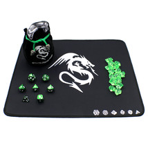 Polyhedral Metal Dice Set with DnD Play Mat, Dice Bag and Counters - Green - £31.38 GBP