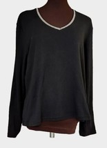 Talbots Womens Shirt Sz XL Black Long Sleeves Embellished  Neck Beaded Knit Top - £15.91 GBP