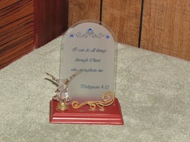 &quot;I can do all things ...&quot; glass &amp; wood plaque w/glass eagle 22 kt gold a... - $29.70