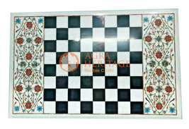 16&quot;x24&quot; Marble Chess Coffee Table Top Carnelian Inlay Occasional Decor E134 - £542.11 GBP