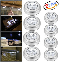 8 Pcs 3 Led Touch Push On/Off Light Self-Stick On Click Battery Operated Lights - £19.91 GBP