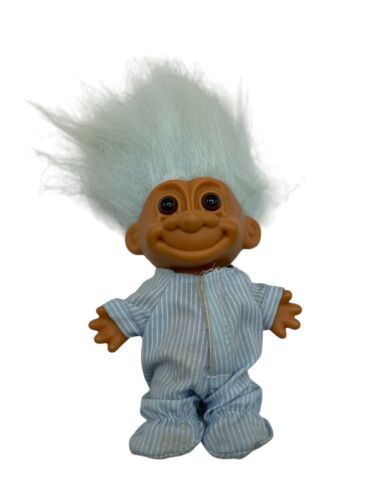 Primary image for Russ Troll Doll 4" Vintage Blue Pajamas Blue Hair Brown Eyes Vintage Toy