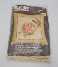 Bucilla Needlecraft Pillow Kit Camellias Flower Bird Crewel 16 Inch Square 48829 - £29.89 GBP