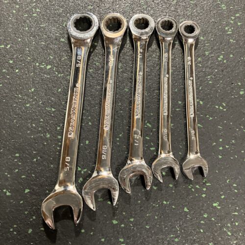 Set of 5 GearWrench Ace Professional Ratcheting Combo Wrenches SAE 3/8-5/8 used - $19.69