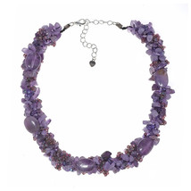 Purple Oval Amethyst with Rainbow Seed Beads Clustered Chunky Strand Necklace - £27.64 GBP