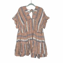 Lulus Striped Woven V-Neck Tiered Beach Linen Mini Dress Flutter Sleeves... - $39.60