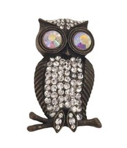 Vintage Big Eye Dark Western Screech Owl Rhinestone Owl Pin Brooch 2&quot; - $19.79