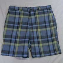 PGA Tour 36 x 10&quot; Blue Green Plaid Flex Waist Performance Golf Chino Shorts - £8.25 GBP