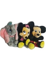 Lot Bundle Of 3 Disney Baby Plushies Plush Mickey Minnie Mouse Dumbo 80s 8&quot; - £11.82 GBP