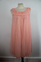 Vtg Gotham Lingerie S Pink Nylon Chiffon Smocked Night Gown Dress - $22.80