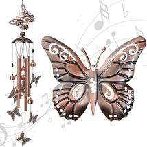 Butterfly Wind Chimes for Outside, Decorative Wind Chimes with 4 Aluminum Tubes  - £14.41 GBP