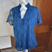 Womans Lane Bryant SS Lined Lace Teal top 14W/16W Button neckline - £12.55 GBP