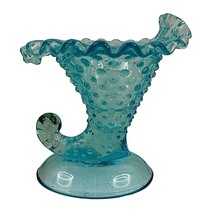 Vintage Fenton Blue Hobnail Glass Cornucopia Horn Candleholder Vase - £17.43 GBP