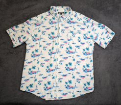 Mix &amp; NY Men&#39;s Button Up Vacation shirt tropical beach White Short Sleeve Size L - £18.11 GBP