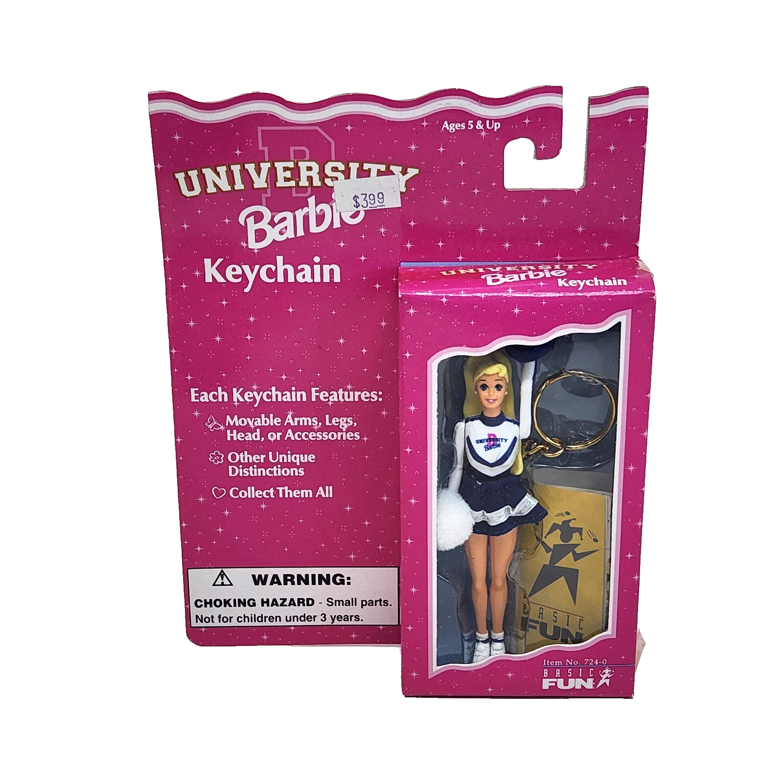 VINTAGE 1998 UNIVERSITY MINI BARBIE DOLL KEY CHAIN NEW IN BOX BASIC FUN - $11.40