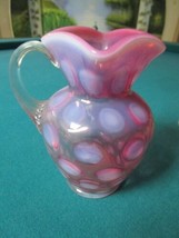 Cranberry Opalescent Coin White Dots Pitcher 5 1/2 X 4 1/2&quot; Diam   Fento... - £92.99 GBP