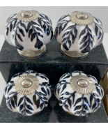 Lot of 4 Noniu Ceramic Cabinet Knobs, 35mm Blue White Pumpkin Drawer Dre... - $22.76